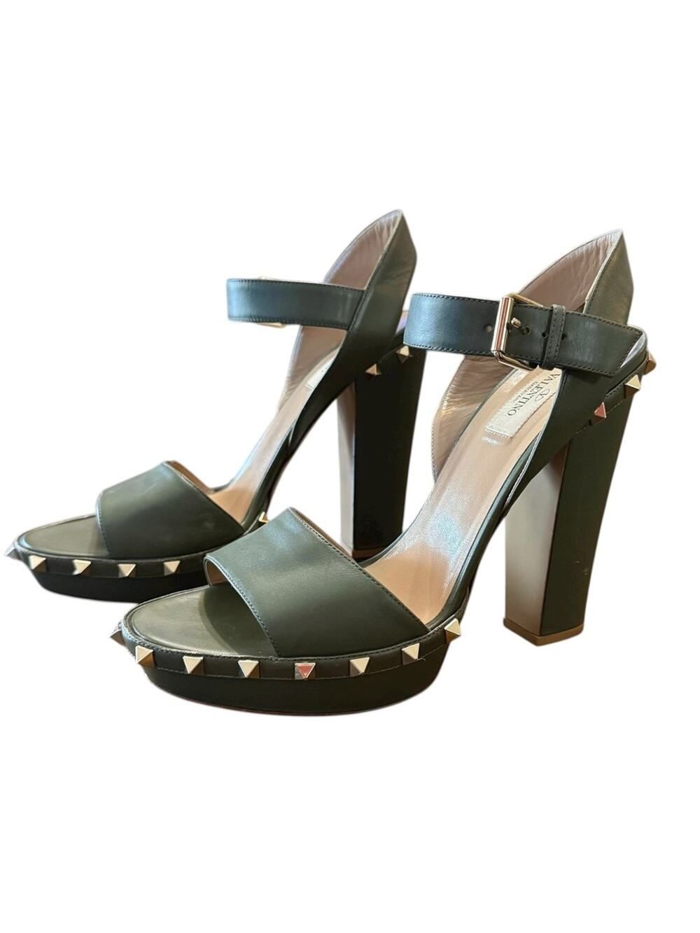 Valentino Garavani Rockstud Accent Green Leather Platform Sandals EU 41 US 11
